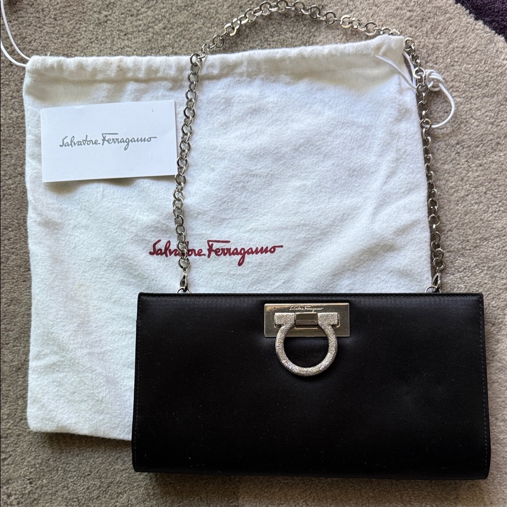 Salvatore Ferragamo Black Clutch with Silver Accents